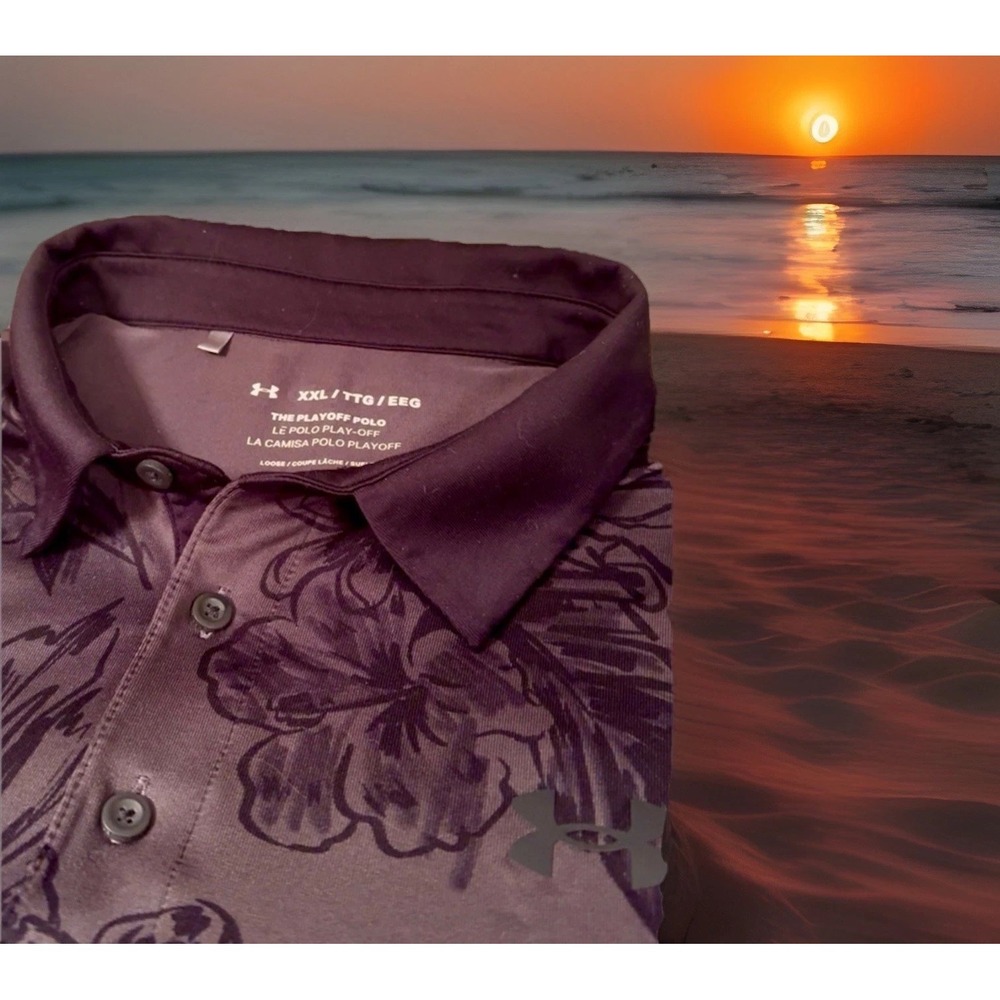 Under Armour The Playoff Polo Golf Floral Black Gray Resort, Hawaiin  Shirt XXL